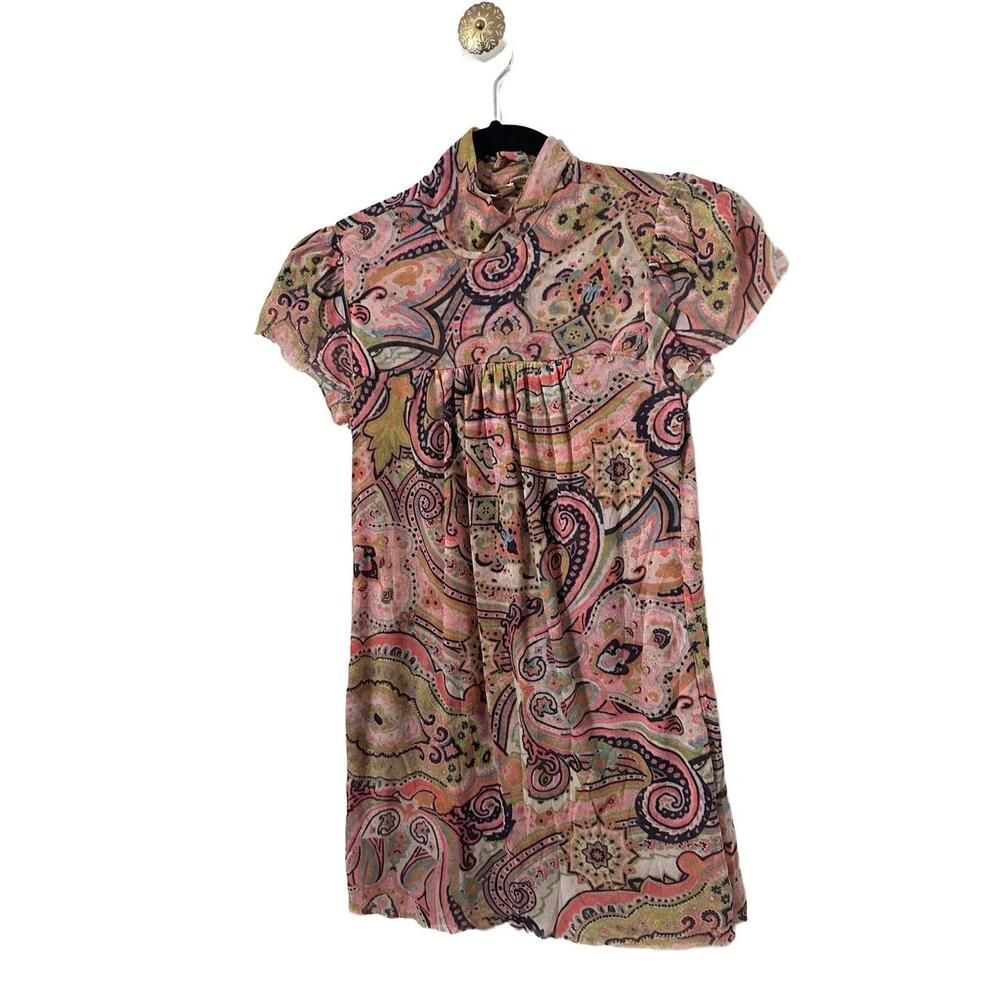 Sweet Pea By Stacy Frati Medium MultiColor Paisley CapSleeve Gathered Front Top